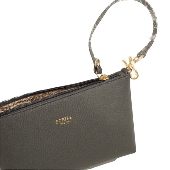 Sorial Saffiano Vegan Leather Dark Grey Wristlet Brand New With Tags - Picture 7 of 12